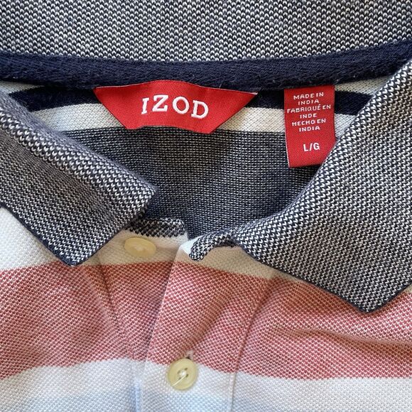 Men’s Izod Red/Blue Striped Polo Shirt Size L - Picture 4 of 6